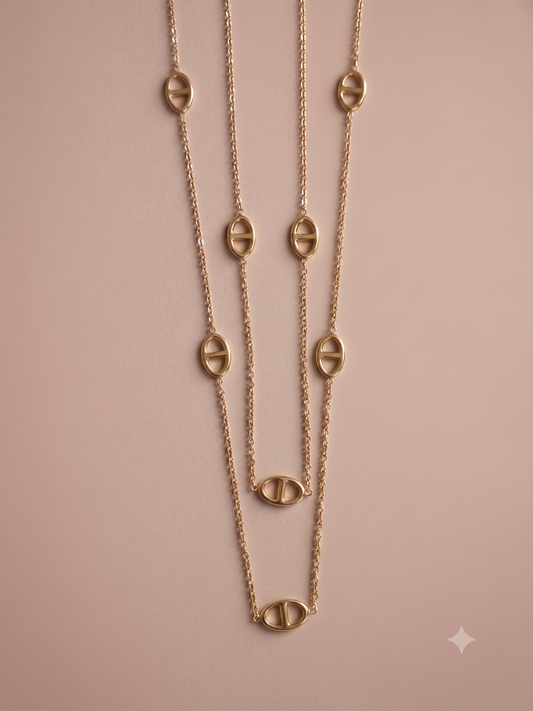 Collier double chaîne maillons marine