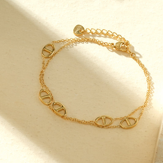 Bracelet double chaîne maillon marine