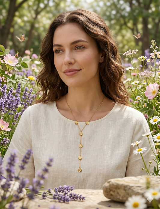 Collier en Y chaîne fine pendentifs marguerites