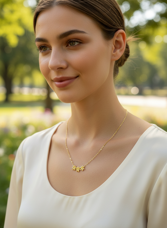 Collier orné de trois petites fleurs regroupées