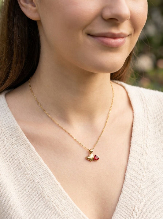 Collier fin à 2 cœurs en strass