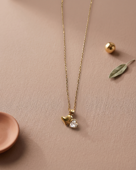 Collier fin à 2 cœurs en strass