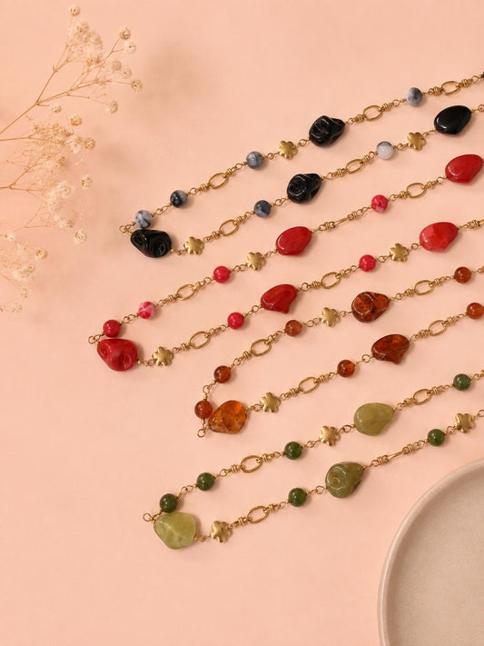 Collier sautoir doré boules de résine colorés