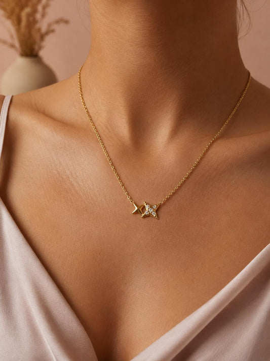 Collier pendentif étoile scintillante sertie