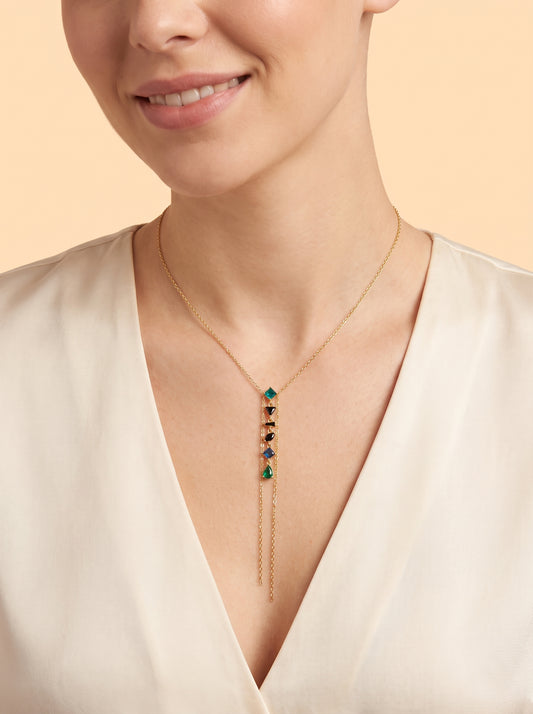 Collier chaîne rangée de zircons en Y
