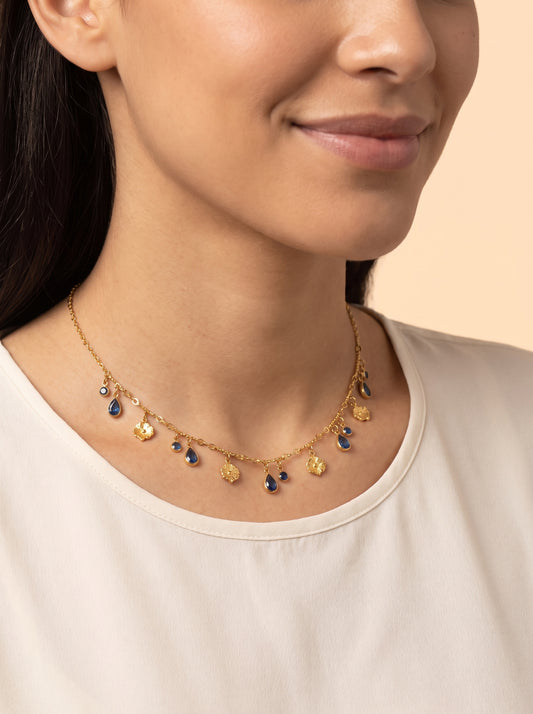Collier chaîne pampilles zircons fleurs