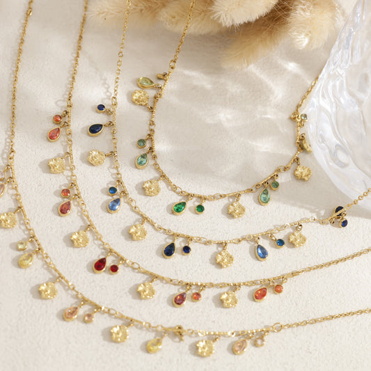 Collier chaîne pampilles zircons fleurs