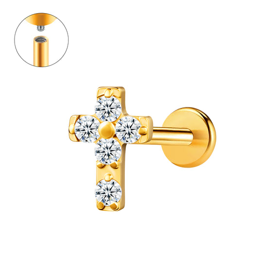 Piercing mini croix strassé en acier inoxydable