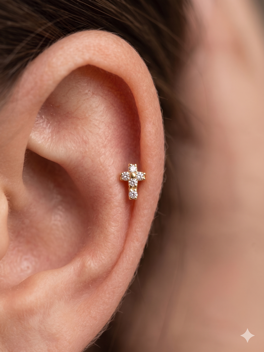 Piercing mini croix strassé en acier inoxydable