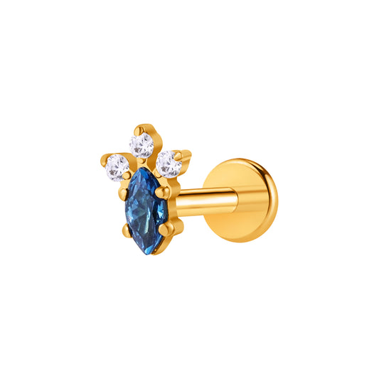 Piercing pierre navette bleue et strass en Titane
