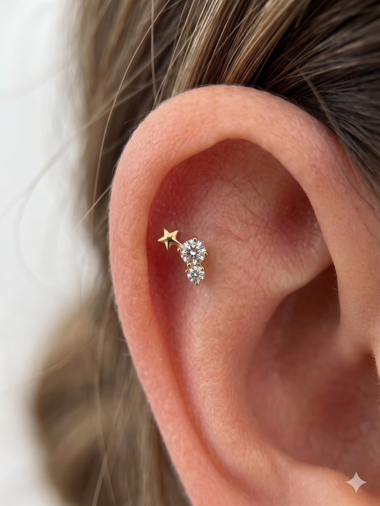 Piercing mini étoile et deux strass en titane