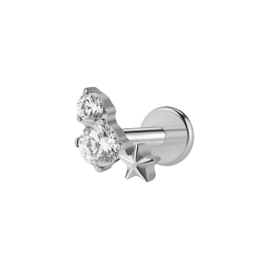 Piercing mini étoile et deux strass en titane