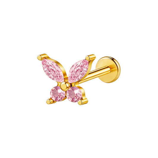 Piercing papillon en strass rose en titane