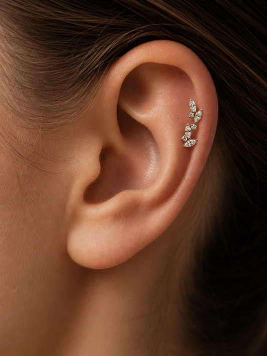 Piercing feuilles marquise strassées en titane