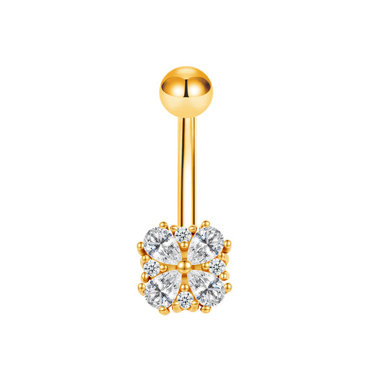 Piercing nombril fleur de strass en acier inoxydable
