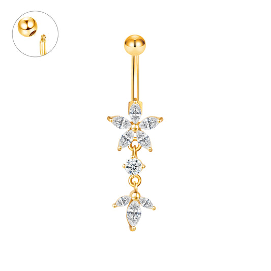Piercing nombril fleur pendante de strass