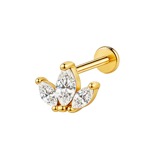 Piercing triple strass navette en acier inoxydable