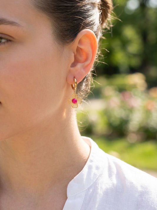 Boucles d'oreilles mini créoles avec trèfles et pierres