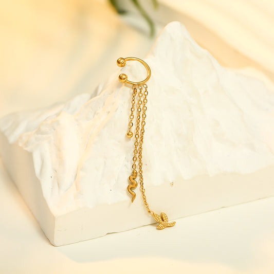 Bague d'oreille Dorée Earcuff Faux Percing Chaînes Pendantes