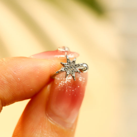 Bague d'oreille Argentée Earcuff Faux Percing Etoile avec Strass