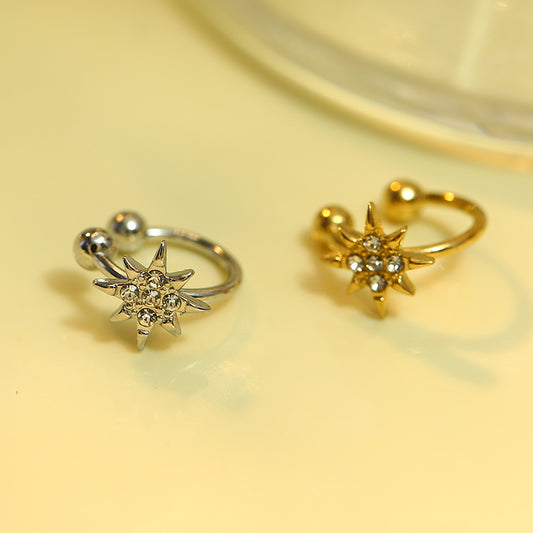 Bague d'oreille Argentée Earcuff Faux Percing Etoile avec Strass