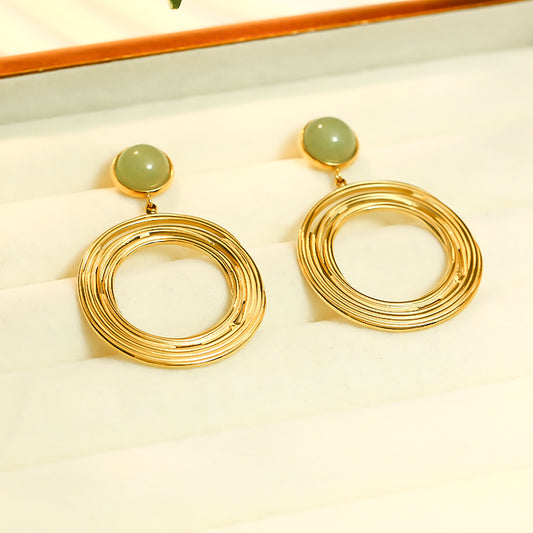 Boucles d'oreilles Dorées Cercle Avec Pierre Nature Verte