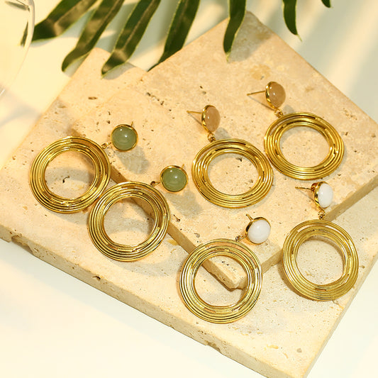 Boucles d'oreilles Dorées Cercle Avec Pierre Nature Verte