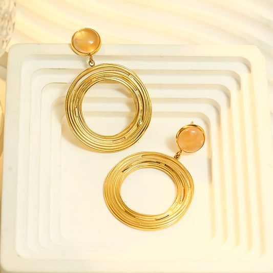 Boucles d'oreilles Dorées Cercle Avec Pierre Nature Orange