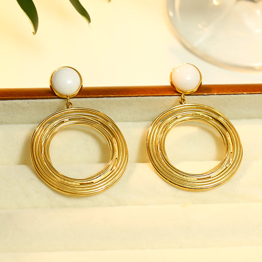 Boucles d'oreilles Dorées Cercle Avec Pierre Naturelle