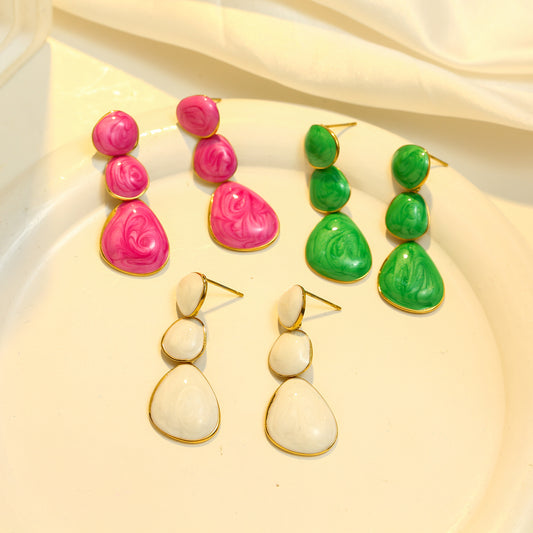 Boucles d'oreilles Dorées Pendantes Emaillées Vertes