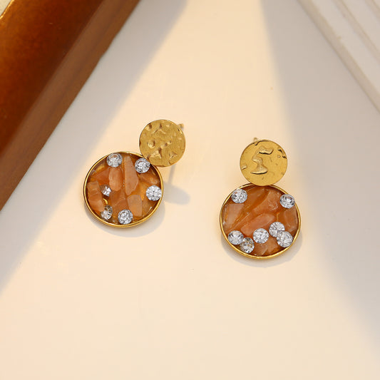 Boucles d'oreilles Dorées Cercle Pierres Naturelles Roses