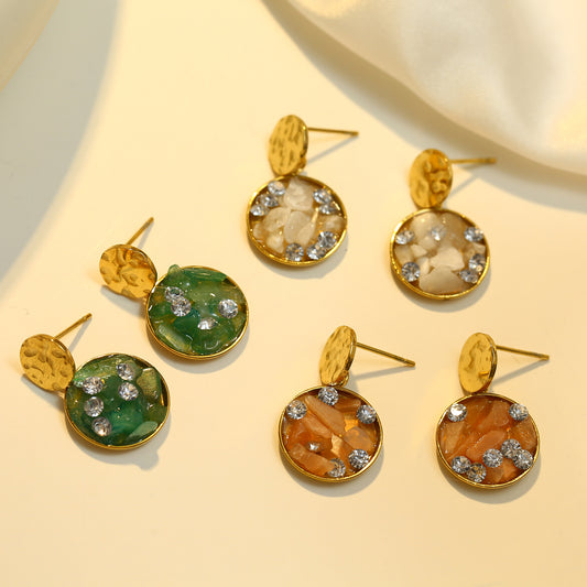 Boucles d'oreilles Dorées Cercle Pierres Naturelles Roses