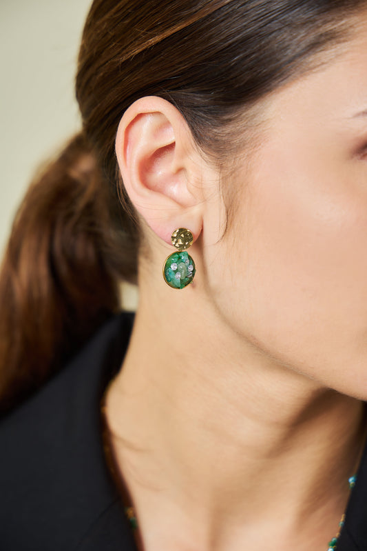 Boucles d'oreilles Dorées Cercle Pierres Naturelles Vertes