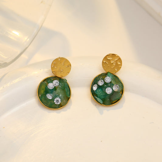 Boucles d'oreilles Dorées Cercle Pierres Naturelles Vertes