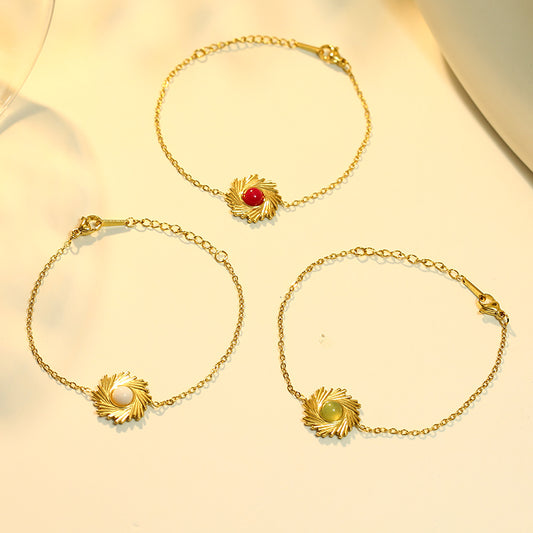 Bracelet Doré Soleil Avec Pierre Nature Blanche