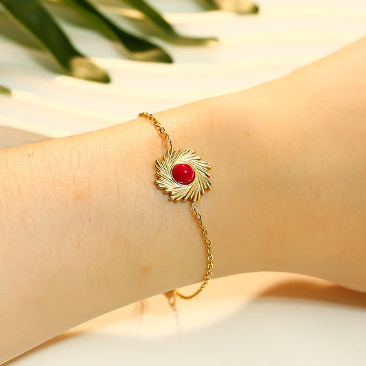 Bracelet Doré Soleil Avec Pierre Nature Fuchsia