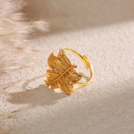 Bague Dorée Ajustable Feuille Enchantée