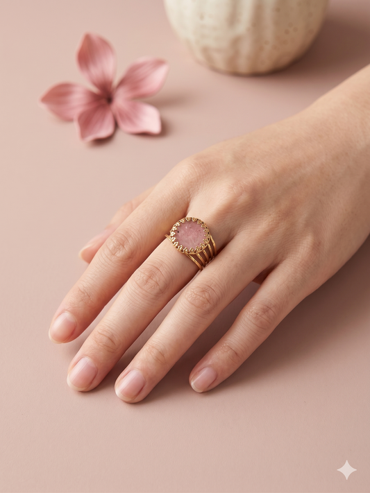 Bague dorée multi anneaux pierre ronde centrale sertie de griffes