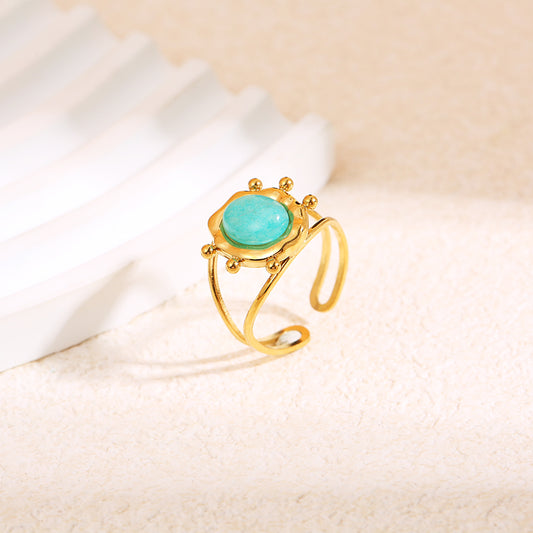 Bague bohème pierre ovale bleue