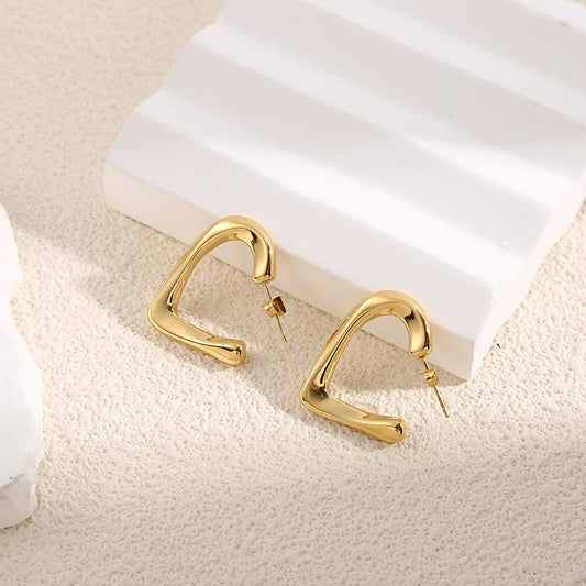 Boucles d'Oreilles Dorées Créoles Ouvertes Epaisses Semi Cœurs Brillants