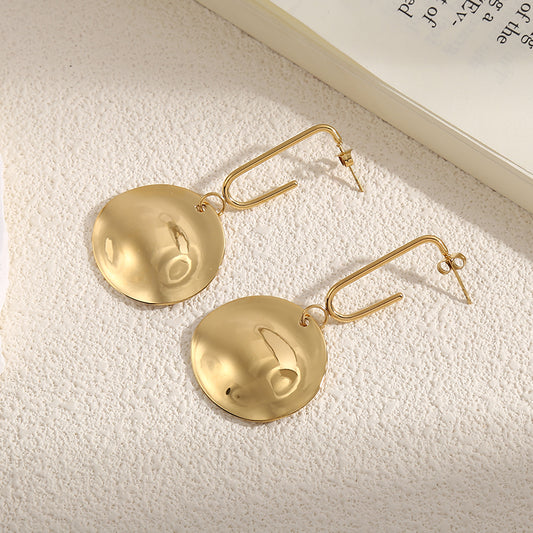 Boucles d'Oreilles Dorées Crochets Et Disques Ondulés Brillants