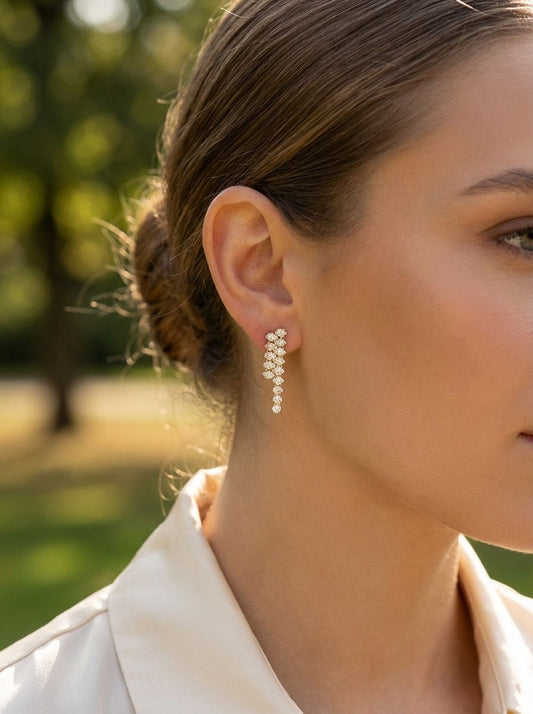 Boucles d'Oreilles Dorées Brillance Éclatante Strass Pendants