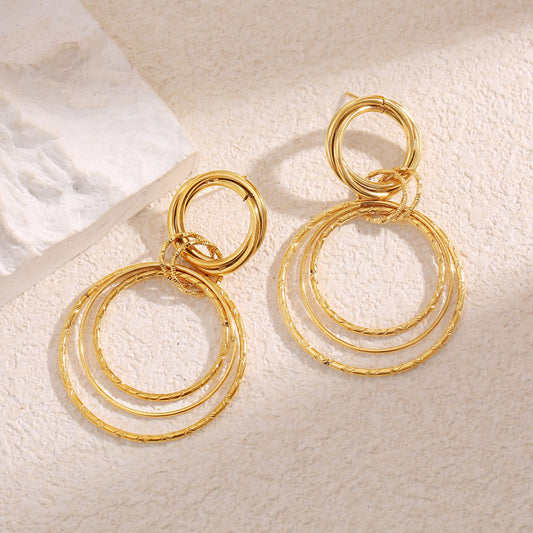 Boucles d'Oreilles Pendantes Dorées Cercles Entrelacés