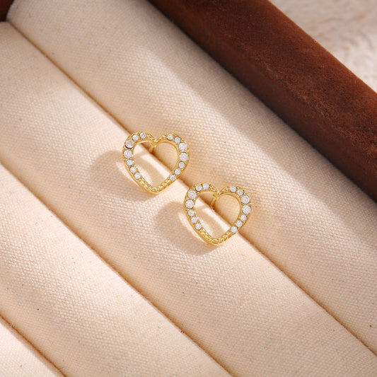 Clous d'Oreilles Dorés Cœur Strassé Ajouré