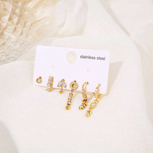 Lot de 6 boucles d'oreille dorées uniques feuille