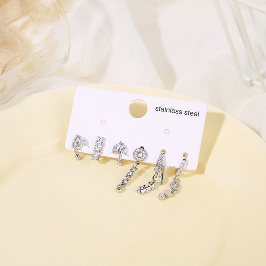 Lot de 6 boucles d'oreille argentées uniques feuille