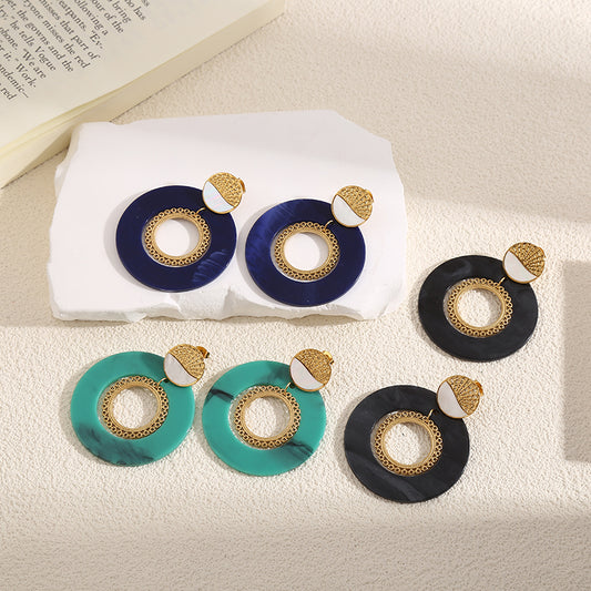 Boucles d'Oreilles Dorées Disques Turquoise Avec Anneaux