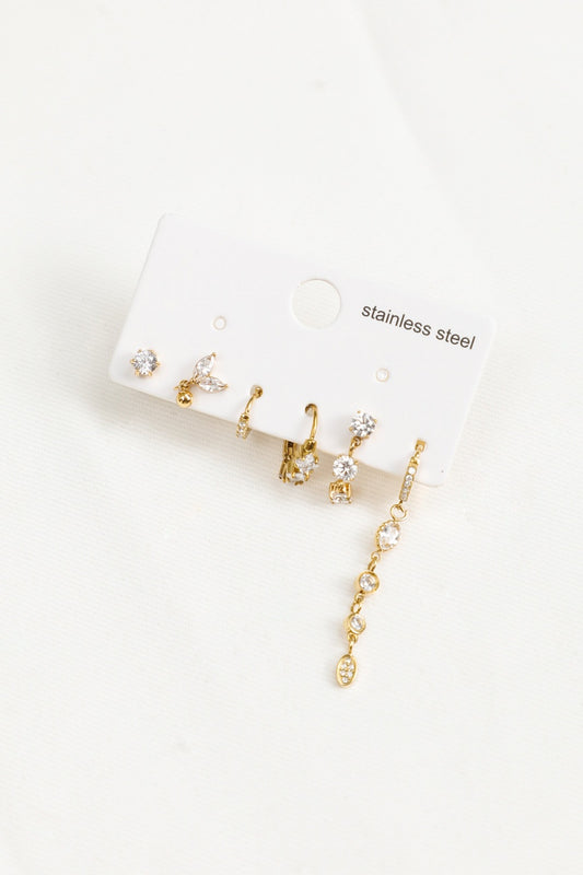 Lot de 6 boucles d'oreilles uniques strass