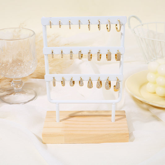 Lot de 12 paires de boucles d'oreilles anneaux dorées pavées de strass