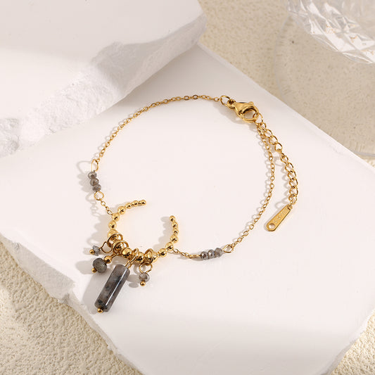 Bracelet Doré Anneau Pendentifs Pierres Grises